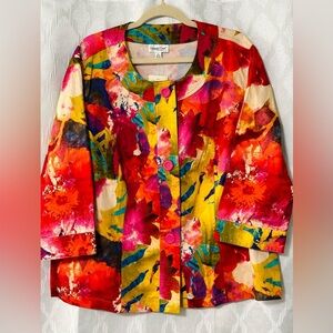 NWT Coldwater Creek Blazer Jacket Bold Watercolor Print Cotton VIBRANT